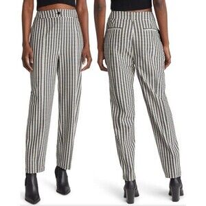 OPEN EDIT Barrel Leg Checkered Pants Women Small Black White Ankle High Career